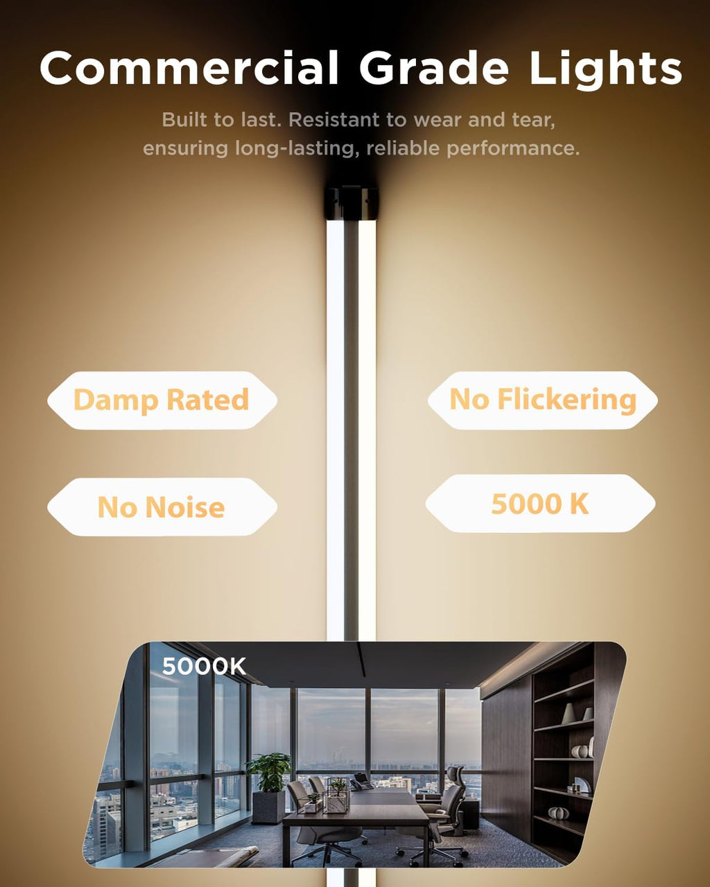 Sunco LED Shop Lights 4FT, Plug in Linkable, Black, 40W=150W