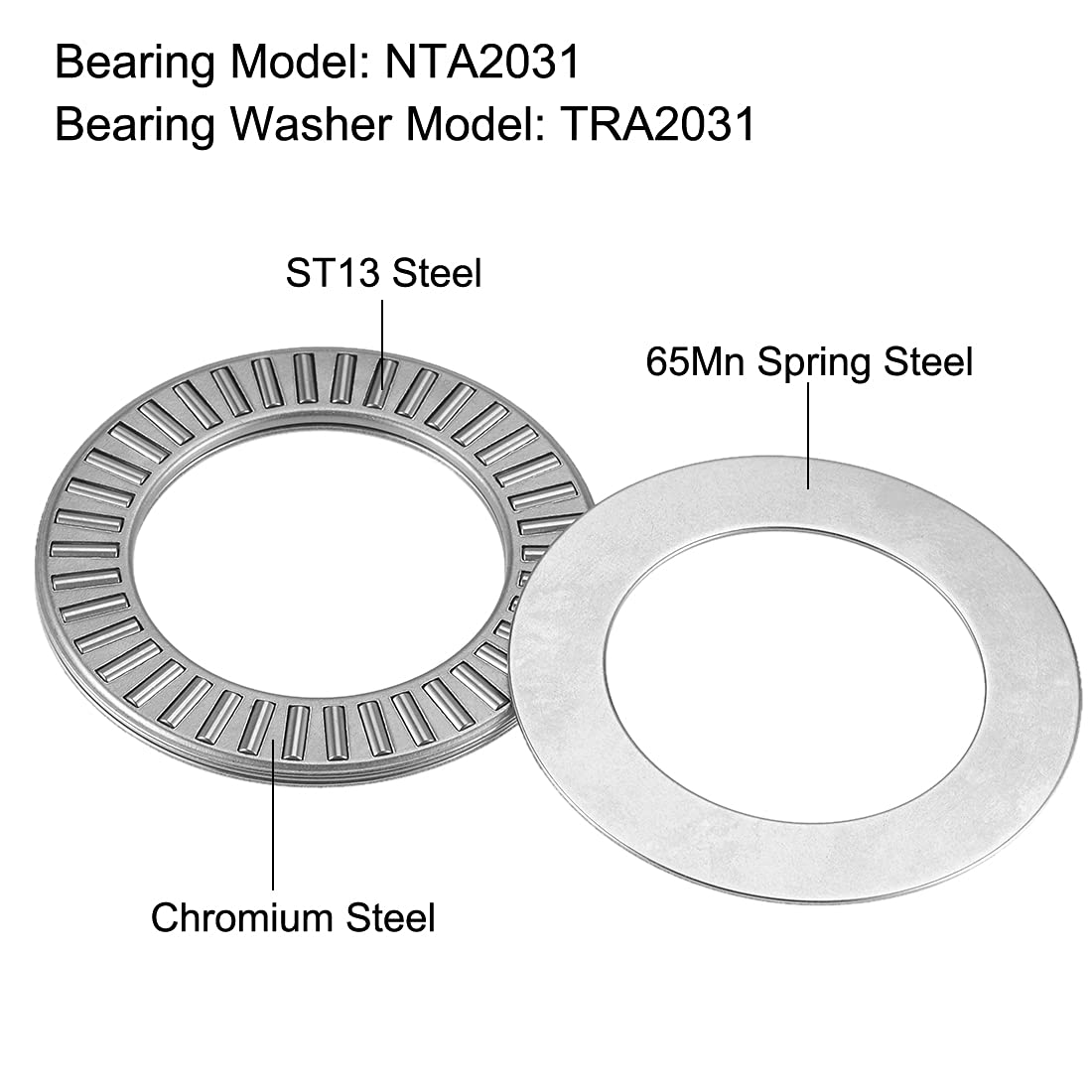 uxcell NTA2031 Thrust Needle Roller Bearings with Washers 1-1/4" Bore 1-15/16" OD 5/64" Width