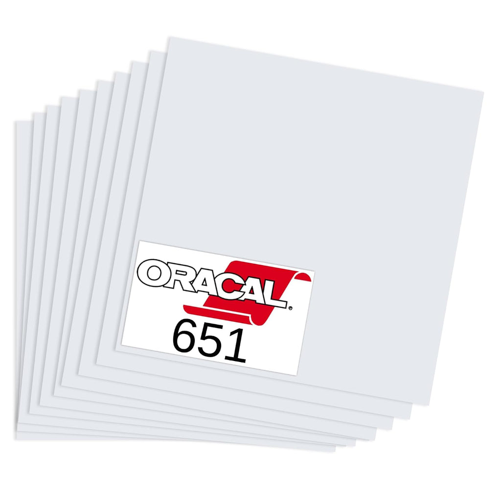 Ten 12" x 12" Sheets Oracal 651 Permanent Adhesive Craft Vinyl for Cricut, Silhouette, and Cameo Cutters with Pattern