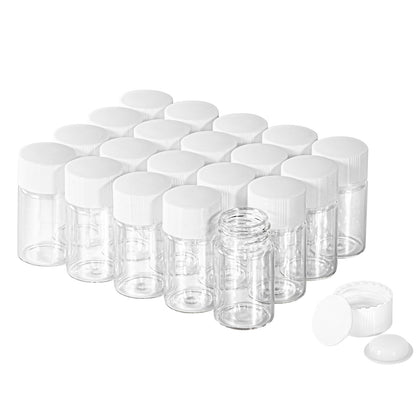 8ml Clear Glass Vial 20pcs with white Screw cap and inner plug 20pcs, leak-proof Glass Bottle Sealed Sample Vials
