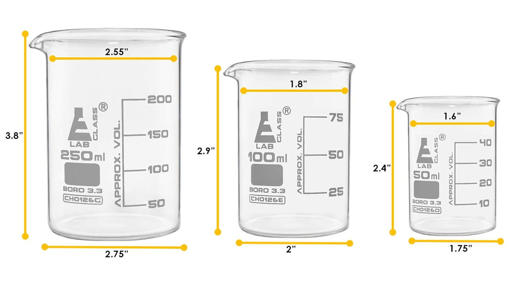 Laboratory Glassware Set, 9pcs - Includes Beaker Set (3pcs), Erlenmeyer Flask Set (3pcs), ASTM Class A Graduated