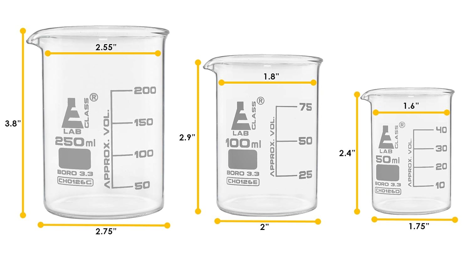 Laboratory Glassware Set, 9pcs - Includes Beaker Set (3pcs), Erlenmeyer Flask Set (3pcs), ASTM Class A Graduated