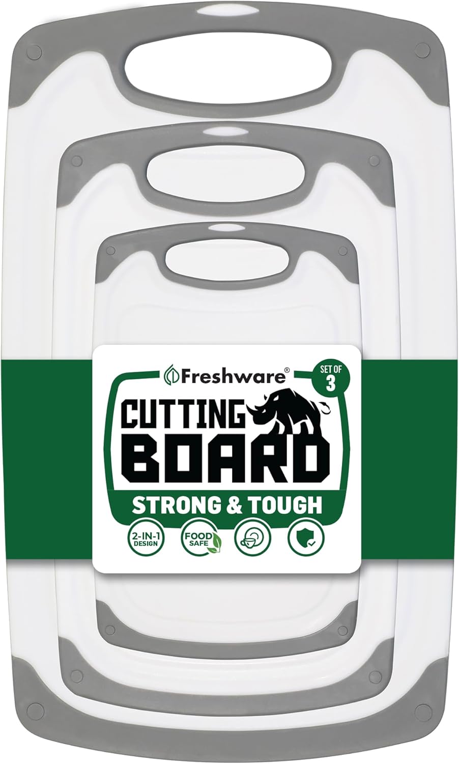Cutting Boards for Kitchen, Chopping Board 3-Pack with Different Sizes, Juice Grooves and Non Slip Handles