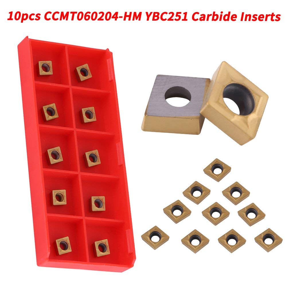 Carbide Tips Inserts,Akozon 10 pcs CNC Carbide Tips Inserts CCMT060204-HM YBC251 Carbide Insert Cutter Cutter Indexable Lathe Milling Inserts Turning Tools with Box