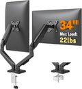 Dual Monitor Stand for 17-34 Inch Computer Screens | Gas Spring Full Motion Dual Arms, Each Holds 22lbs, Fits