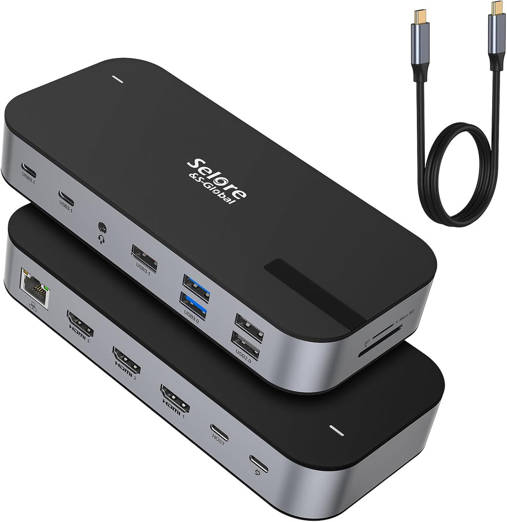 Selore 3 HDMI Docking Station Triple Monitor Docking Station 3 Monitors | USB C Dock, Triple HDMI, Triple 4K Display