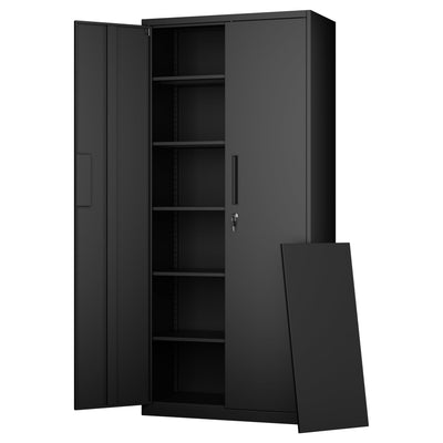 Metal Storage Cabinet with Lock,71” Garage Storage Cabinets with 2 Doors and 5 Adjustable Shelves,Steel Tool Cabinets