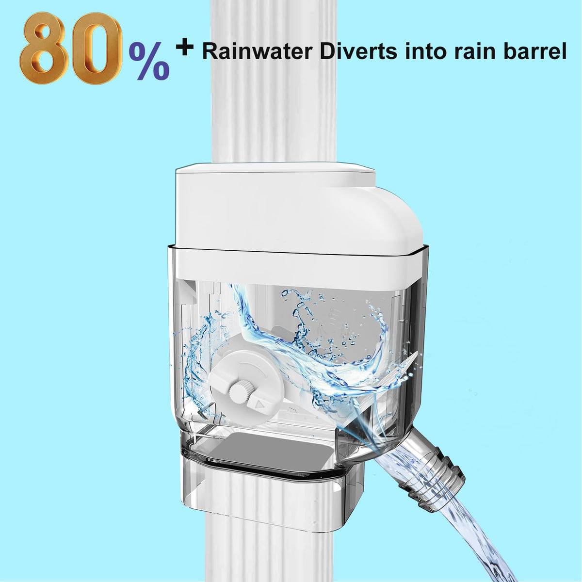 Gutter Downspout Diverter with Built-in Filter Screen,White