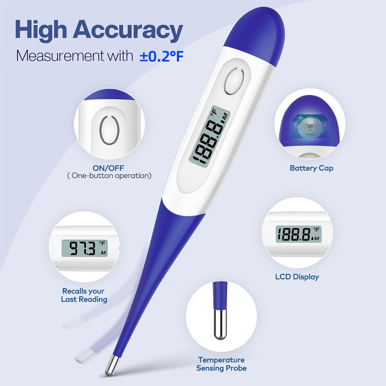 10 Seconds Digital Thermometer for Adults and Kids - Accurate & Safe Rectal Thermometer for Baby with Fever Alarm