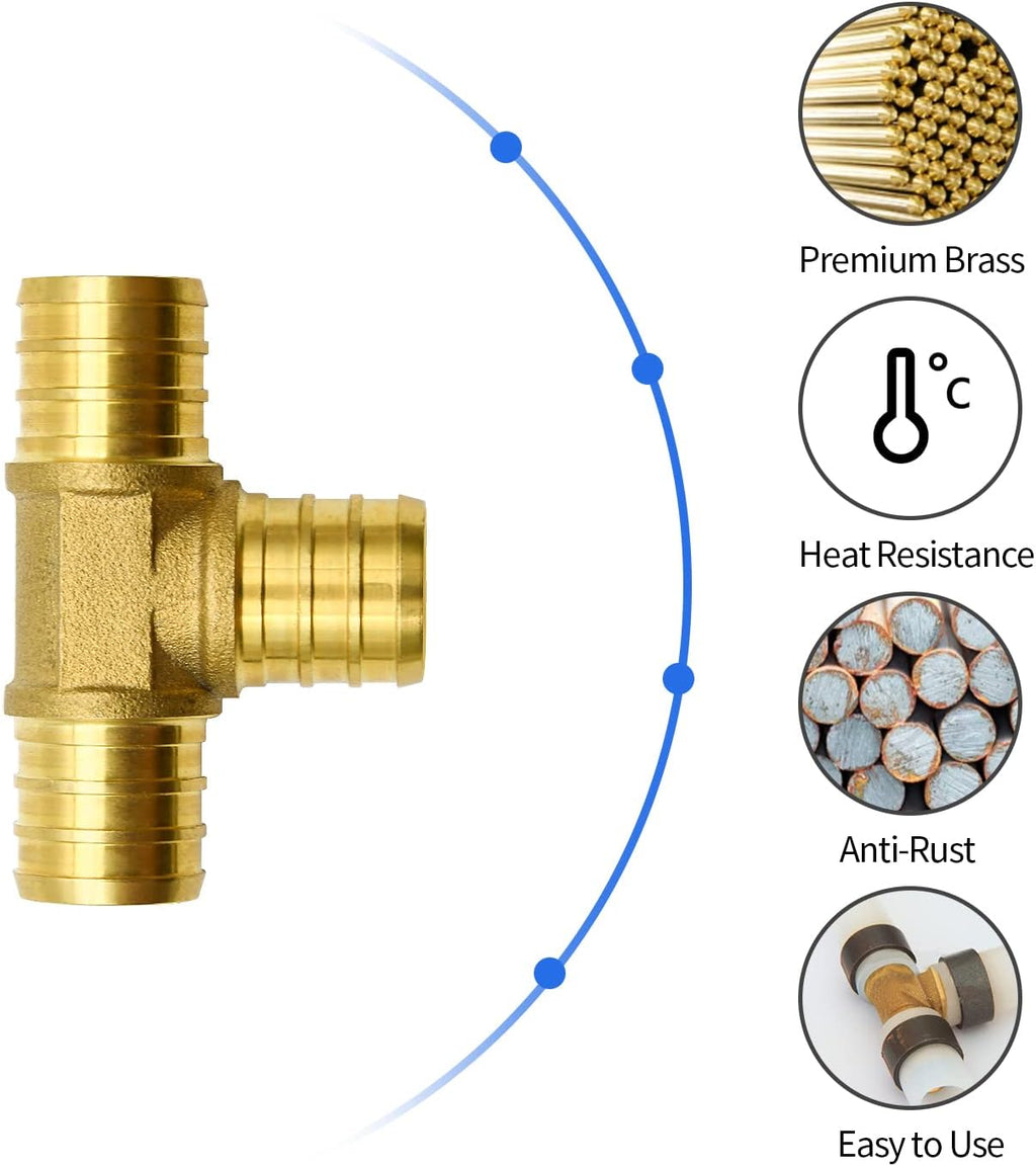 25 Pack 3/4" PEX Fittings, Brass Tee Fittings