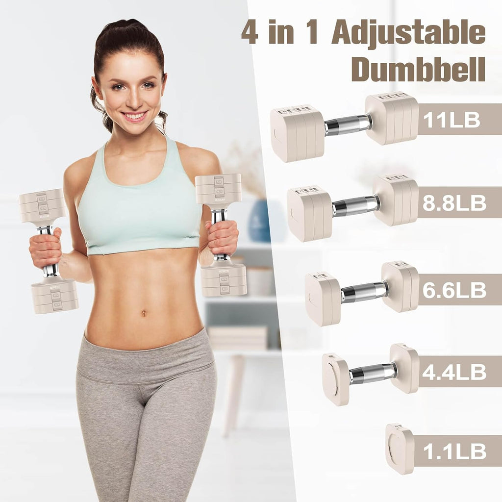 Adjustable Dumbbell Set,Adjustable Weight Dumbbells for Women/Men | 17.6LB/22LB/26.4LB/30.8LB for Choices, with
