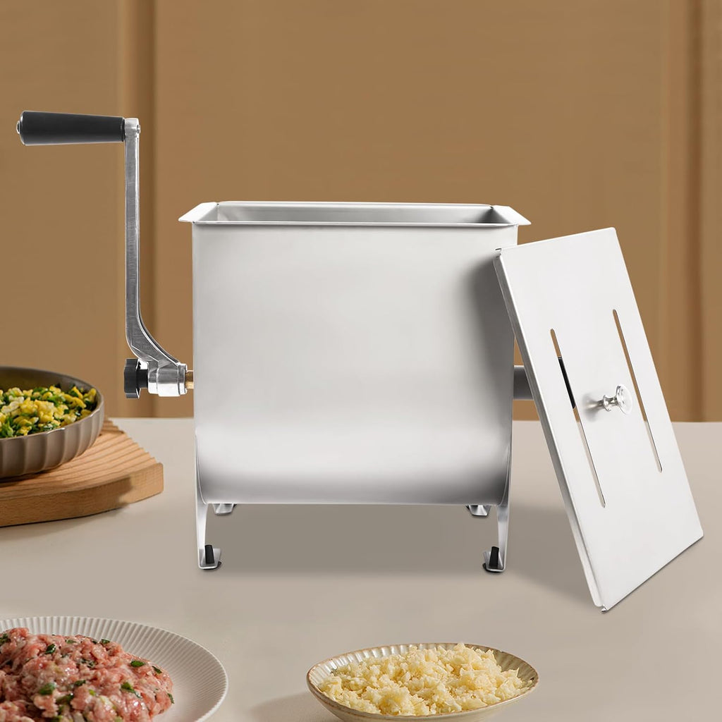 Manual Meat Mixer, 20 lbs Stainless Steel Meat Mixer with Lid Sausge Mixer Machine Hand Beef Mixer Meat Processing