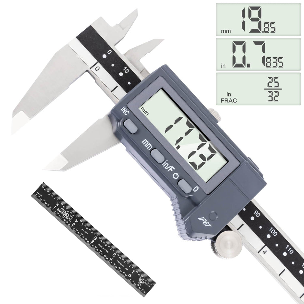 PEC Tools 6 Inch/150mm Absolute Digital Caliper & 6 Inch 4R Rule