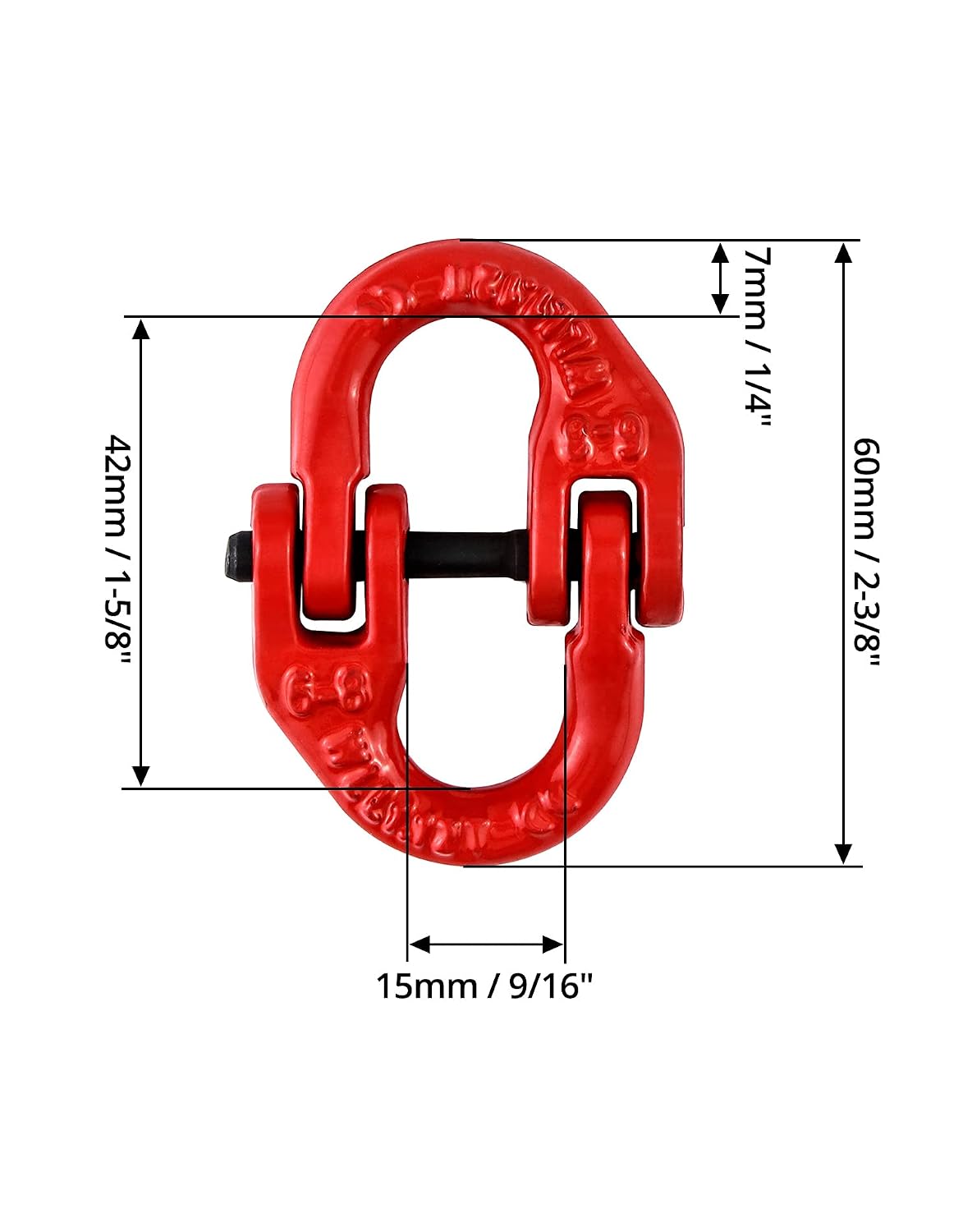 QWORK G80 Alloy Steel Hammerlock Coupling Link Connecting Link, 1/4", Red Painted, 2645 lbs Working Load Limit, 2 Pack