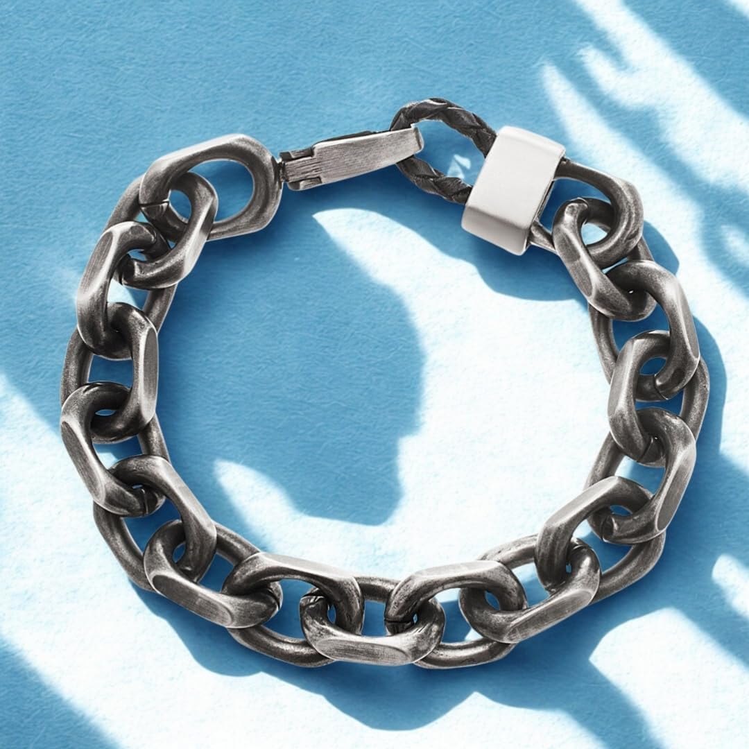 12.5 mm Cable Chain Bracelet for Men Oxidized Stainless Steel 9 Inches