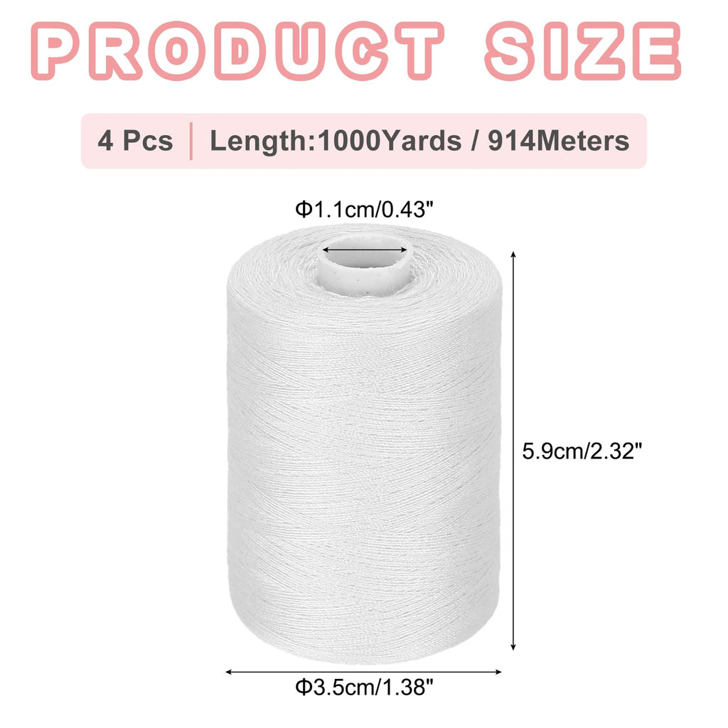 4 Spool Sewing Thread, White 1000 Yards/Spool