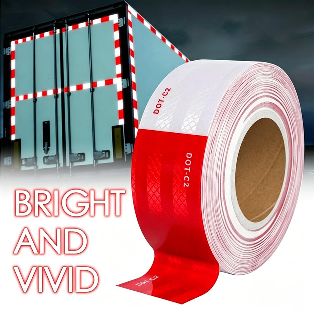 DOT‑C2 Reflective Safety Tape 2" x 200' Red/White;High‑Visibility, Waterproof, Strong Adhesive