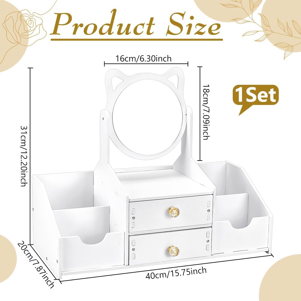 1Pc Wooden Makeup Organizer with Mirror Drawers