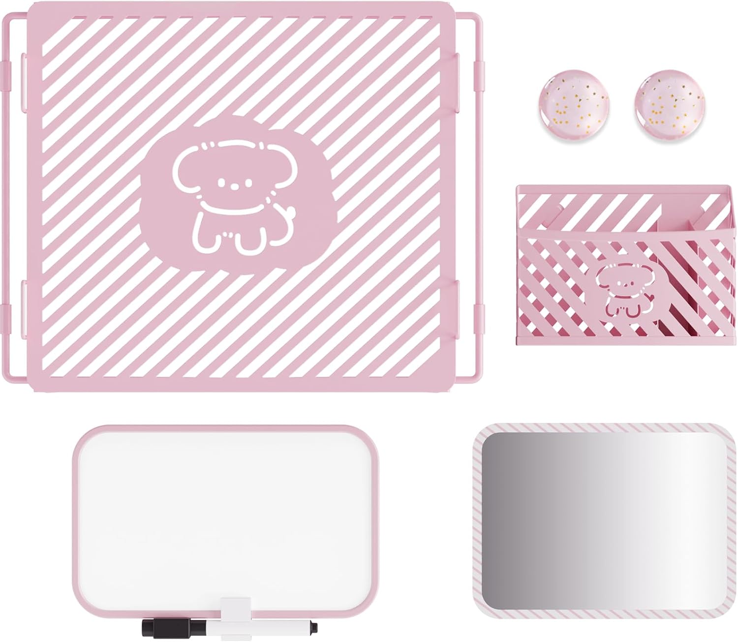 Cute Locker Accessories with Locker Shelf, Magnetic Mirror, Magnetic Pen Holder, Magnetic Small Whiteboard, Back to