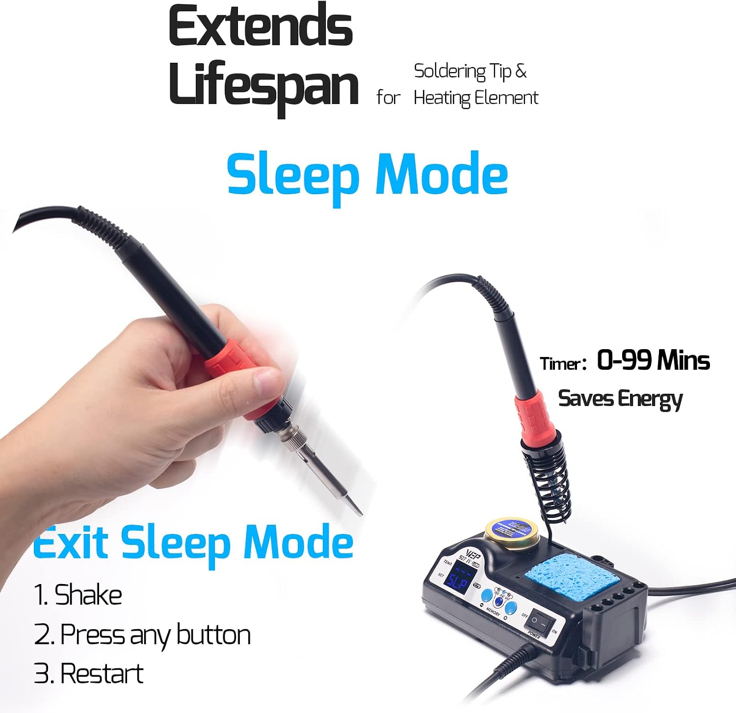 927-IV Soldering Station Kit High-Power 110W with 3 Preset Channels, Sleep Mode, LED Magnifier, 5 Extra Iron Tips