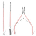3 Pcs Pink Cuticle Nipper Set, Stainless Steel Pusher & Scraper