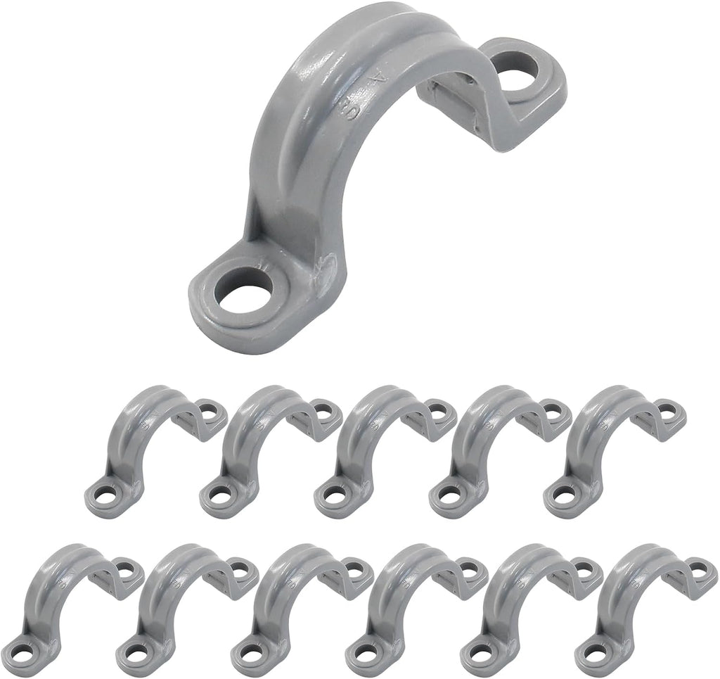 1/2 Inch PVC Pipe Straps, 12 Pack | 2 Holes, Plastic Conduit Pipe Clamps, Pipe Supports for PVC Pipes, Conduit and