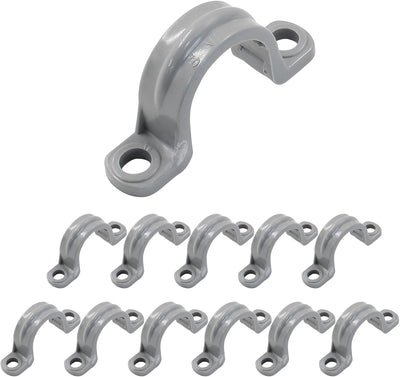 1/2 Inch PVC Pipe Straps, 12 Pack | 2 Holes, Plastic Conduit Pipe Clamps, Pipe Supports for PVC Pipes, Conduit and