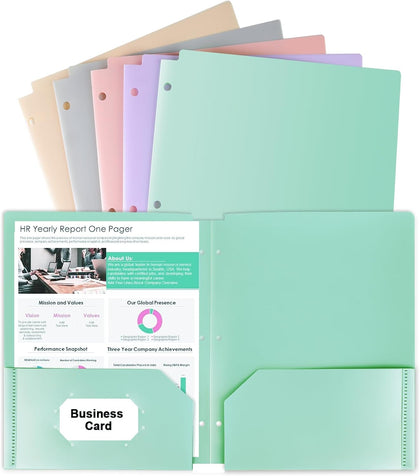 3 Hole Pocket Folders, 5 Pcs Pastel Color, Plastic Folder for 3 Ring Binder | Heavy Duty, with Pockets, 3-Hole