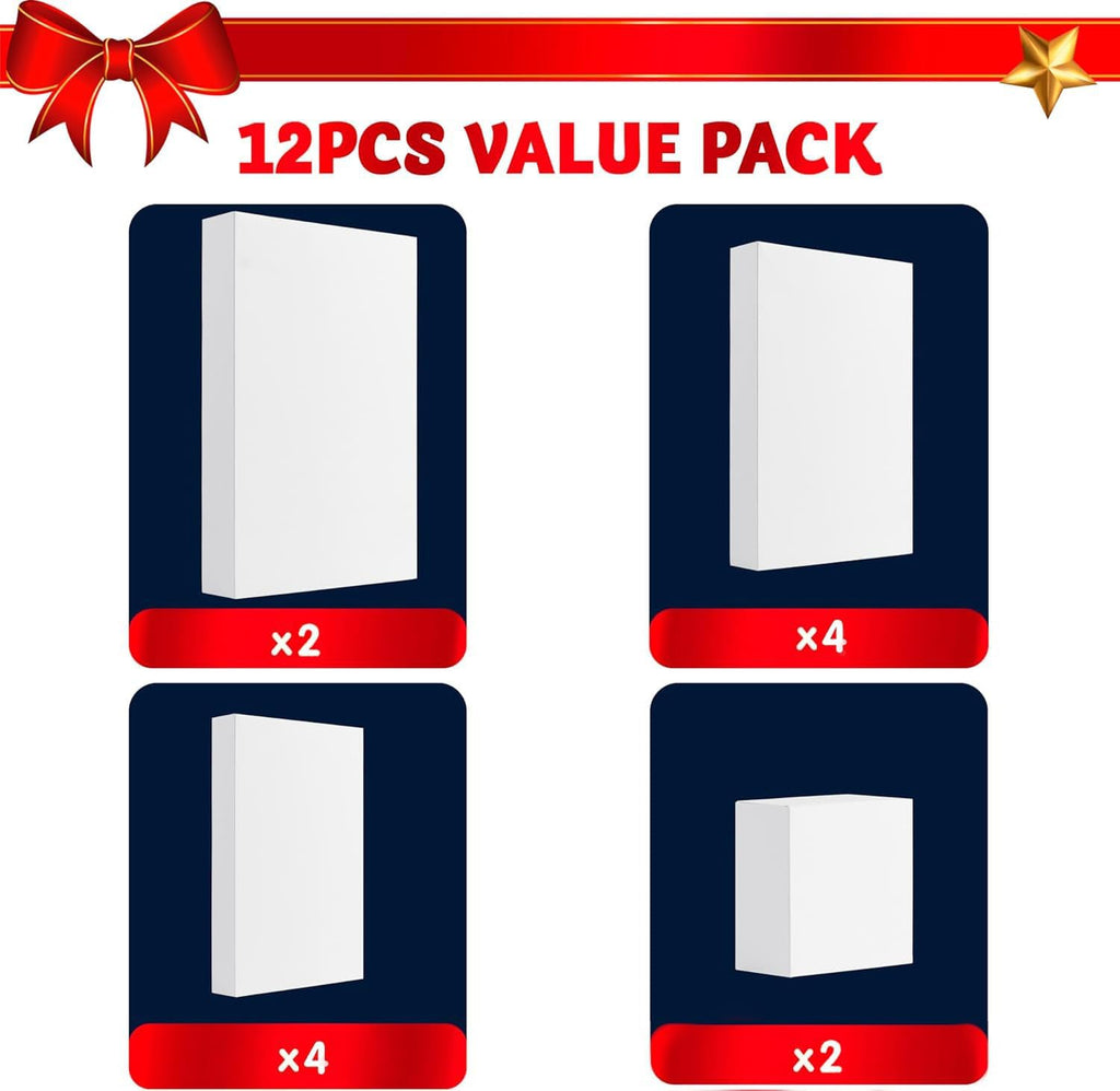 12 PCS Christmas Shirt Gift Boxes with Lids, 4'' Deep Large 4 Different Sizes White Assorted Cardboard Robe Boxes for