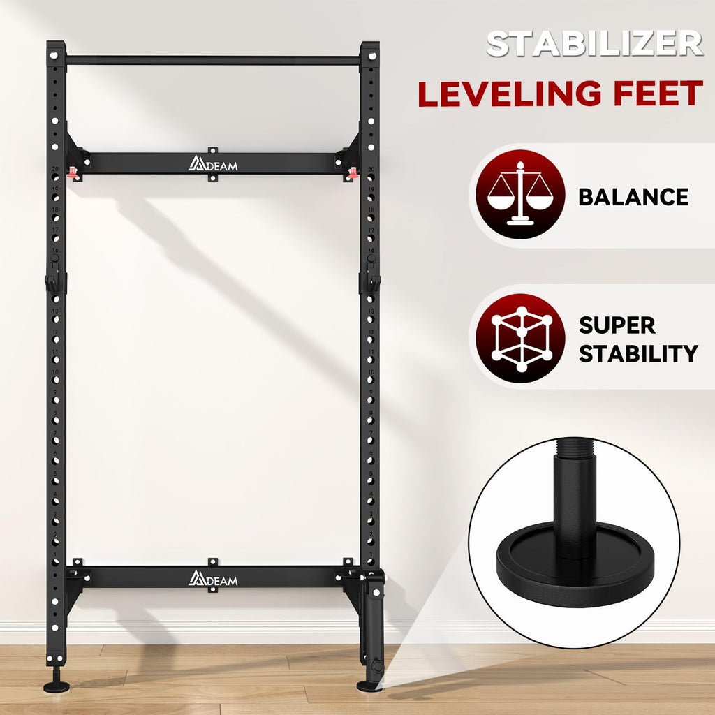 Folding Squat Rack,2.36"x2.36" Wall Mounted Power Rack for Home Gym | Foldable Space-Saving,Heavy-Duty 1000LBS