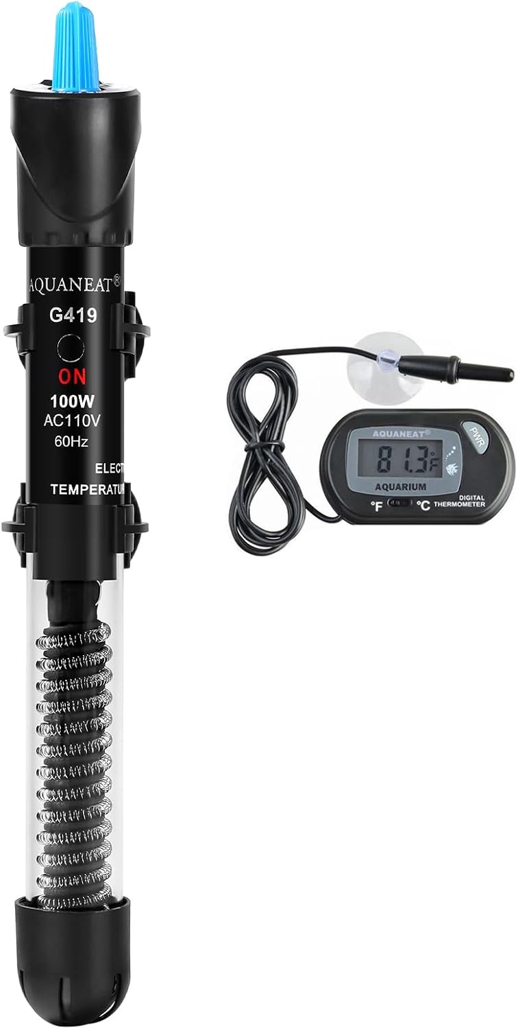 Aquarium Heater, 100W Fish Tank Heater, Adjustable Submersible Water Thermostat with Digital Thermometer