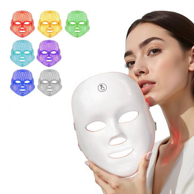 LED Face Mask Light Therapy,LED Light Therapy Mask for Face，Portable 7 Colors LED Facial Skin Care Mask for Home