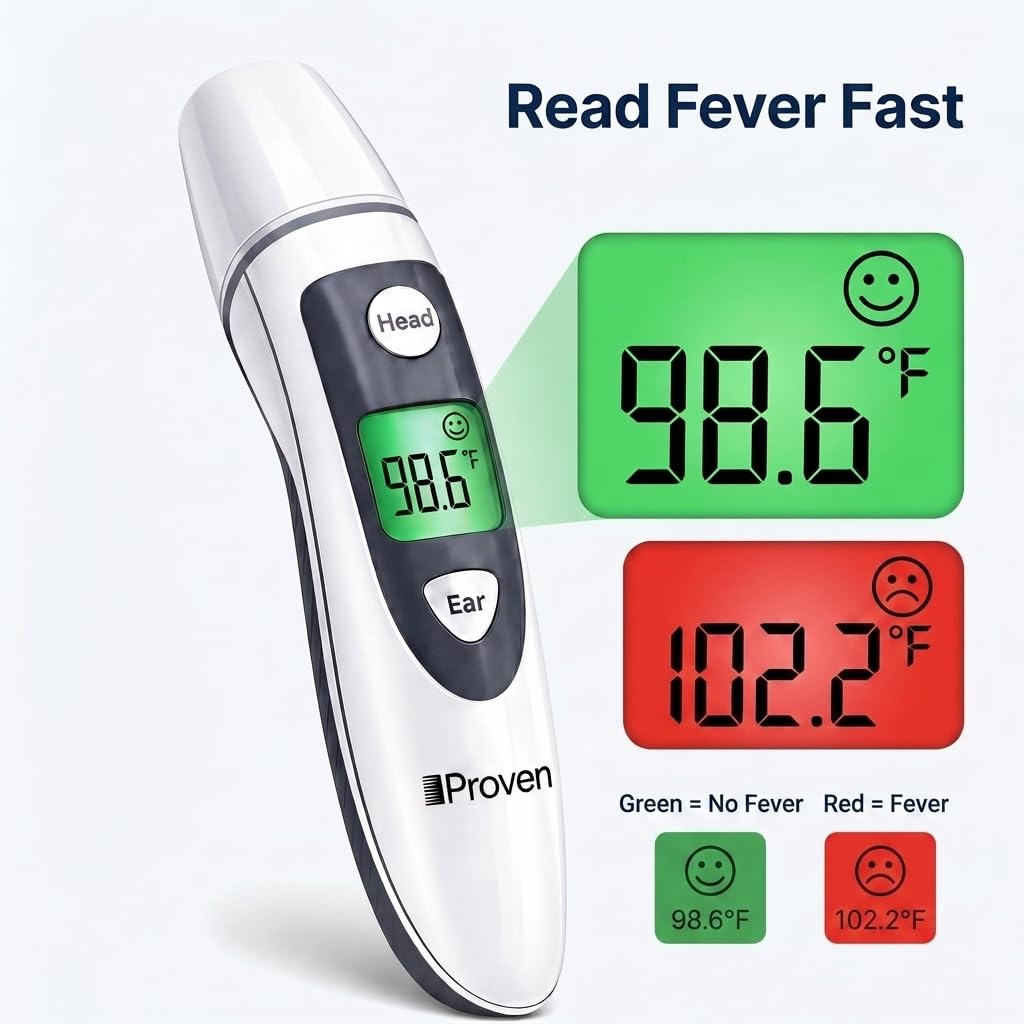 iProven Ear and Forehead Thermometer for Adults Kids and Baby - 2-in-1 Ear and Forehead, 1-Second Readings, Fever