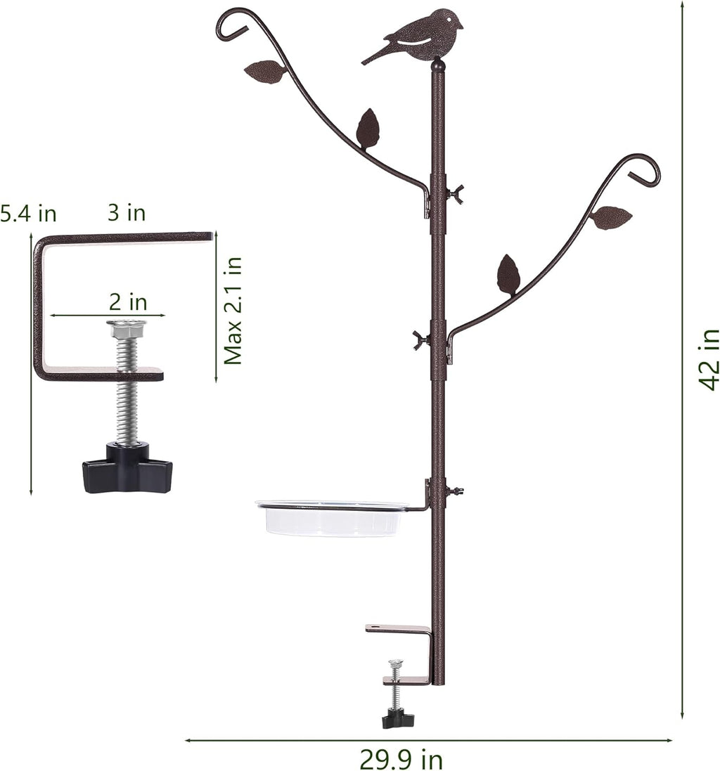 Deck Bird Feeder Pole with Bird Bath, Two Adjustable Branches