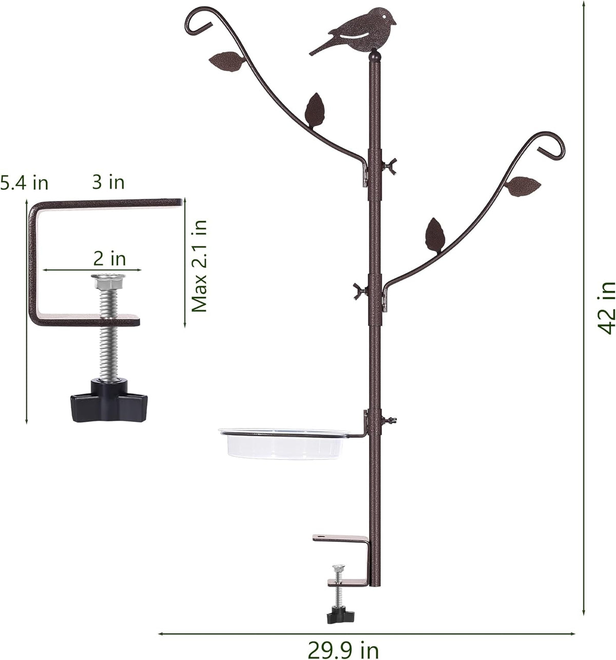 Deck Bird Feeder Pole with Bird Bath, Two Adjustable Branches