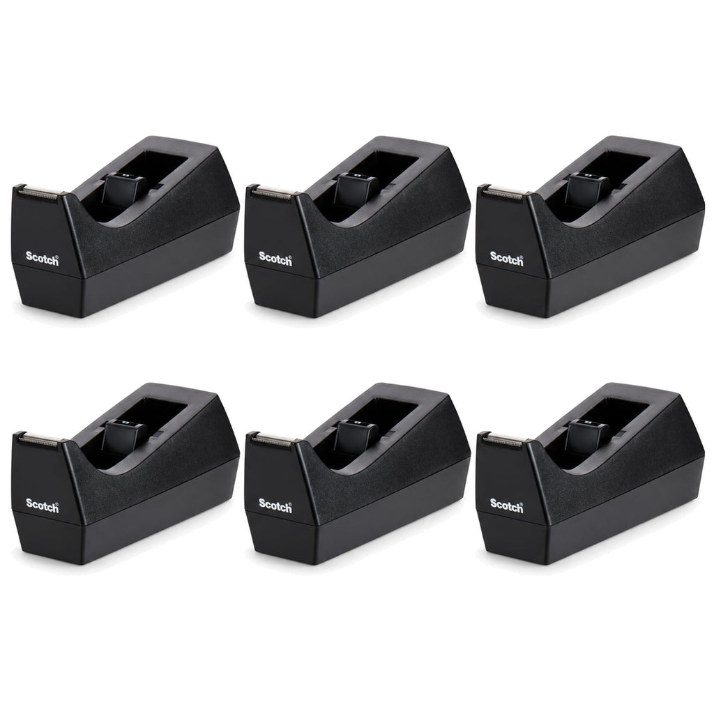 Desktop Tape Dispenser, Black, Weighted Base, 6 Pack
