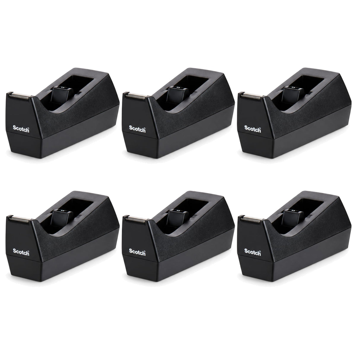 Desktop Tape Dispenser, Black, Weighted Base, 6 Pack