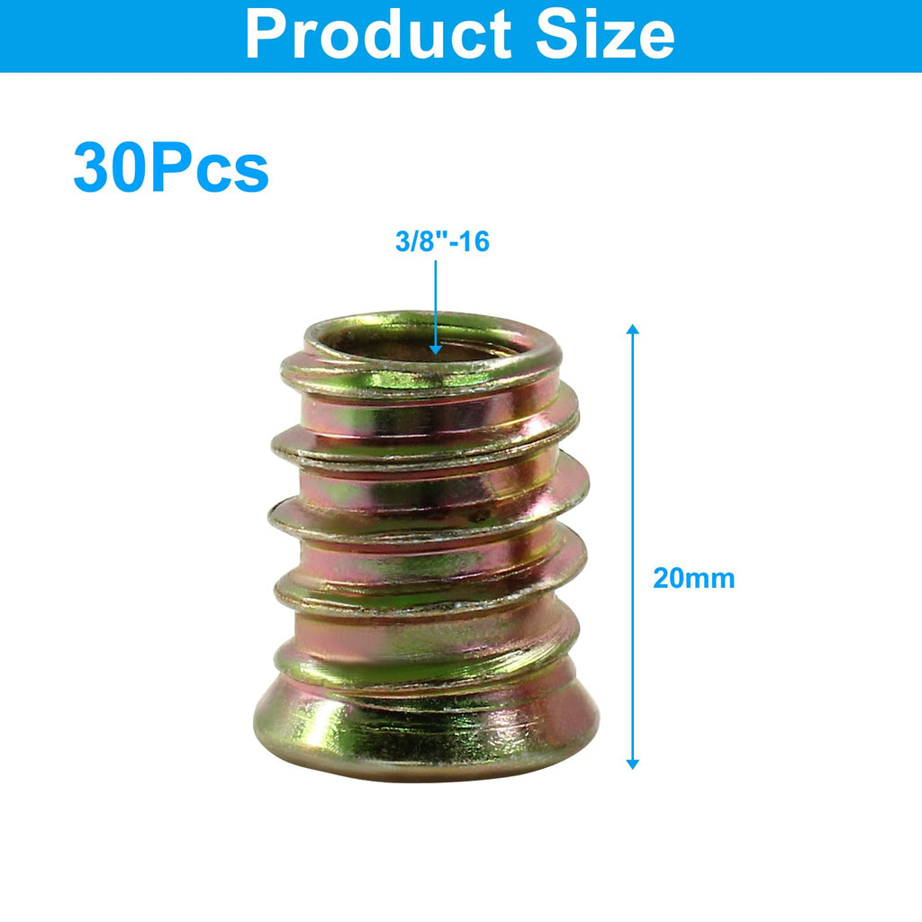 Moicstiy 20 Pcs 3/8"-16x 20mm Threaded Inserts for Wood