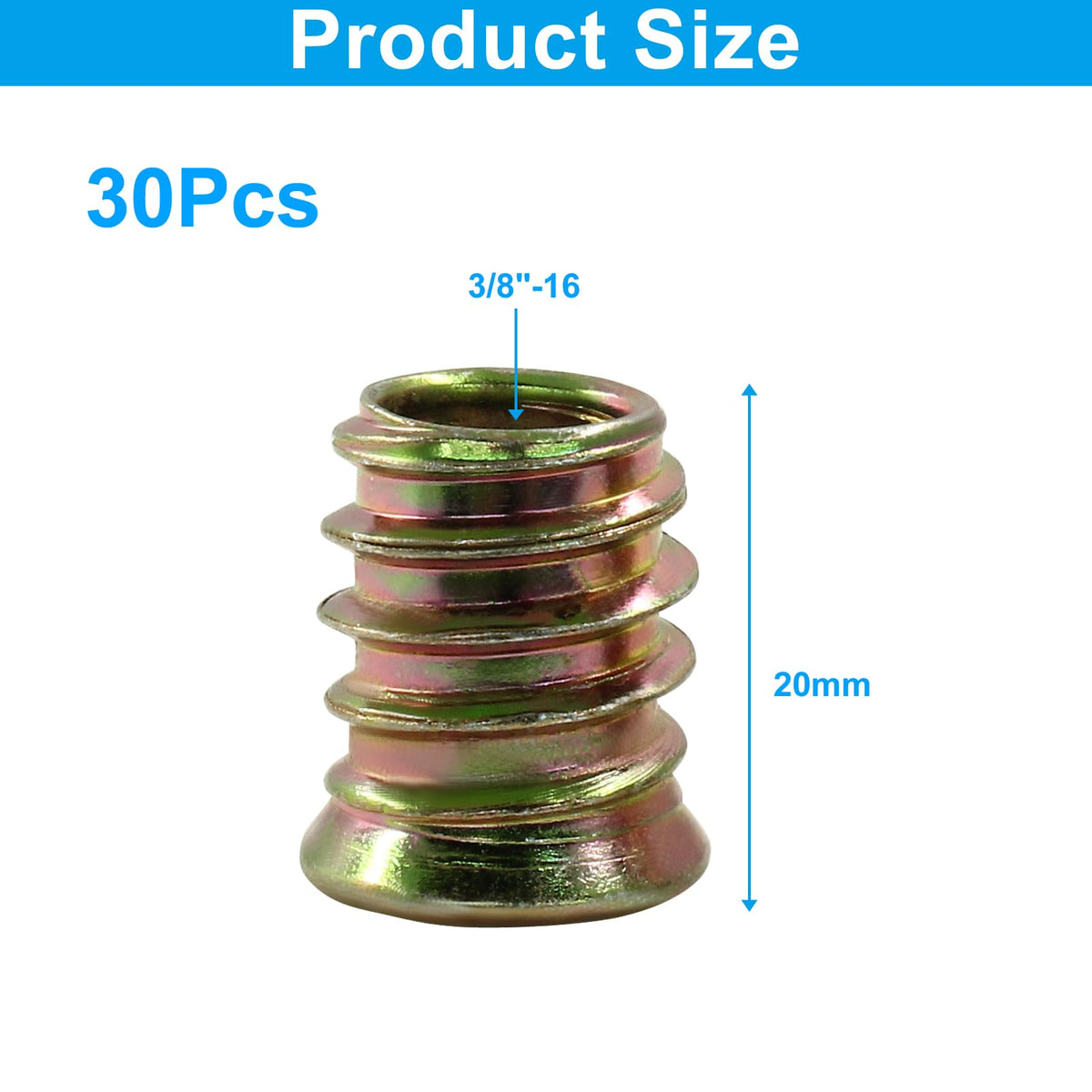 Moicstiy 20 Pcs 3/8"-16x 20mm Threaded Inserts for Wood