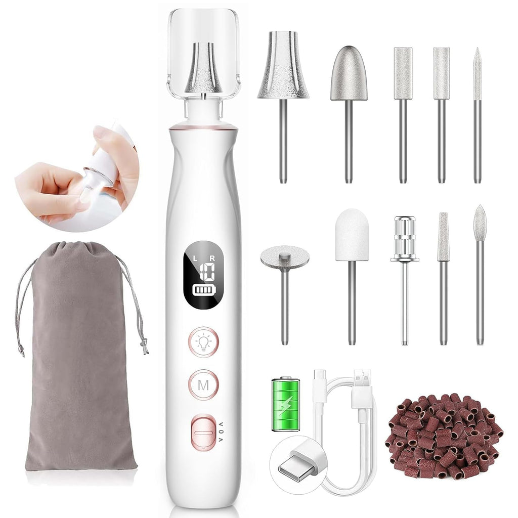Electric Nail File Drill, Cordless Toe Nail Grinder for Thick Toenails & Callus, 10-Speed 2000mAh Rechargeable Nail