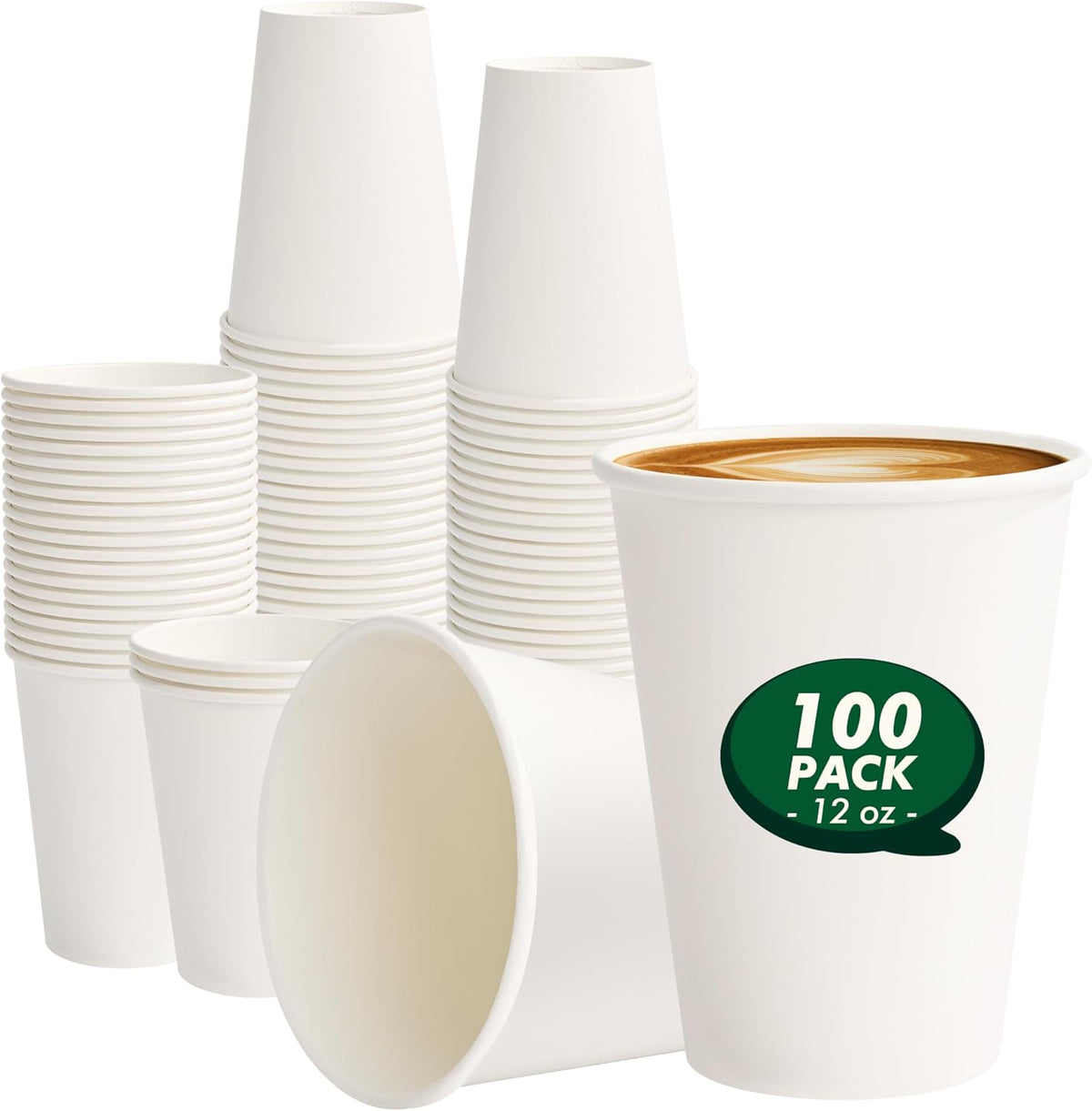 Coffee Cups 12 oz 100 Pack, Disposable Hot Paper Cups, White