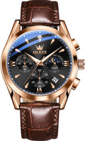 Men's Watches Leather Strap Analog Quartz Watch, Fashion Big Dial Date Waterproof Watch, Dress Luxury Luminous Men