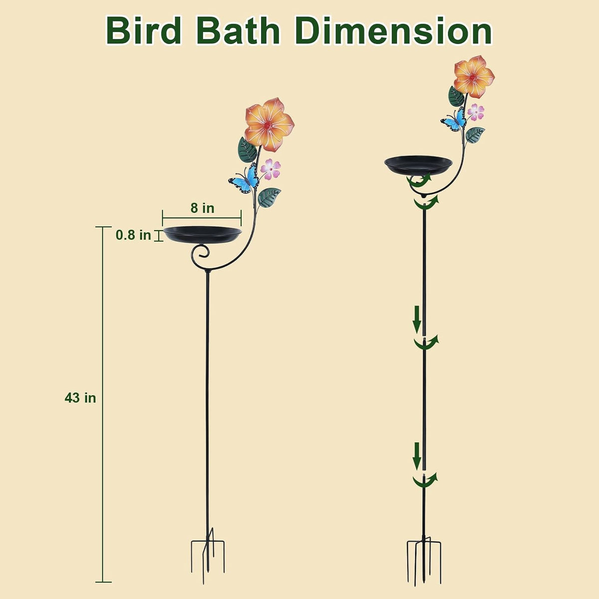 Small Metal Bird Bath for Outside, 8” Dia Bowl Bird Baths Feeder Bowl for Outdoors, Standing Birdbaths & Birdfeeder