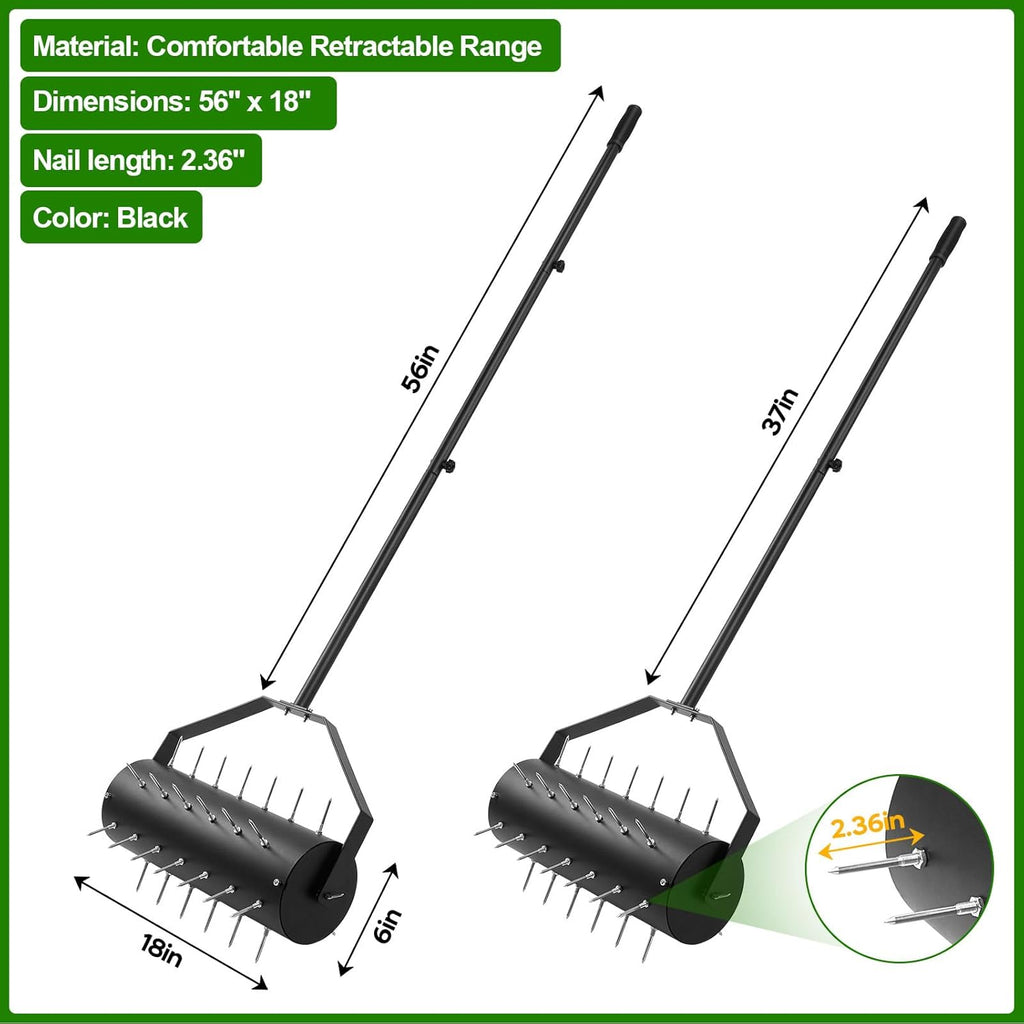18-inch Rolling Lawn Aerator Tool, Handle Spike Aerator, Manual Rolling Aerator Lawn