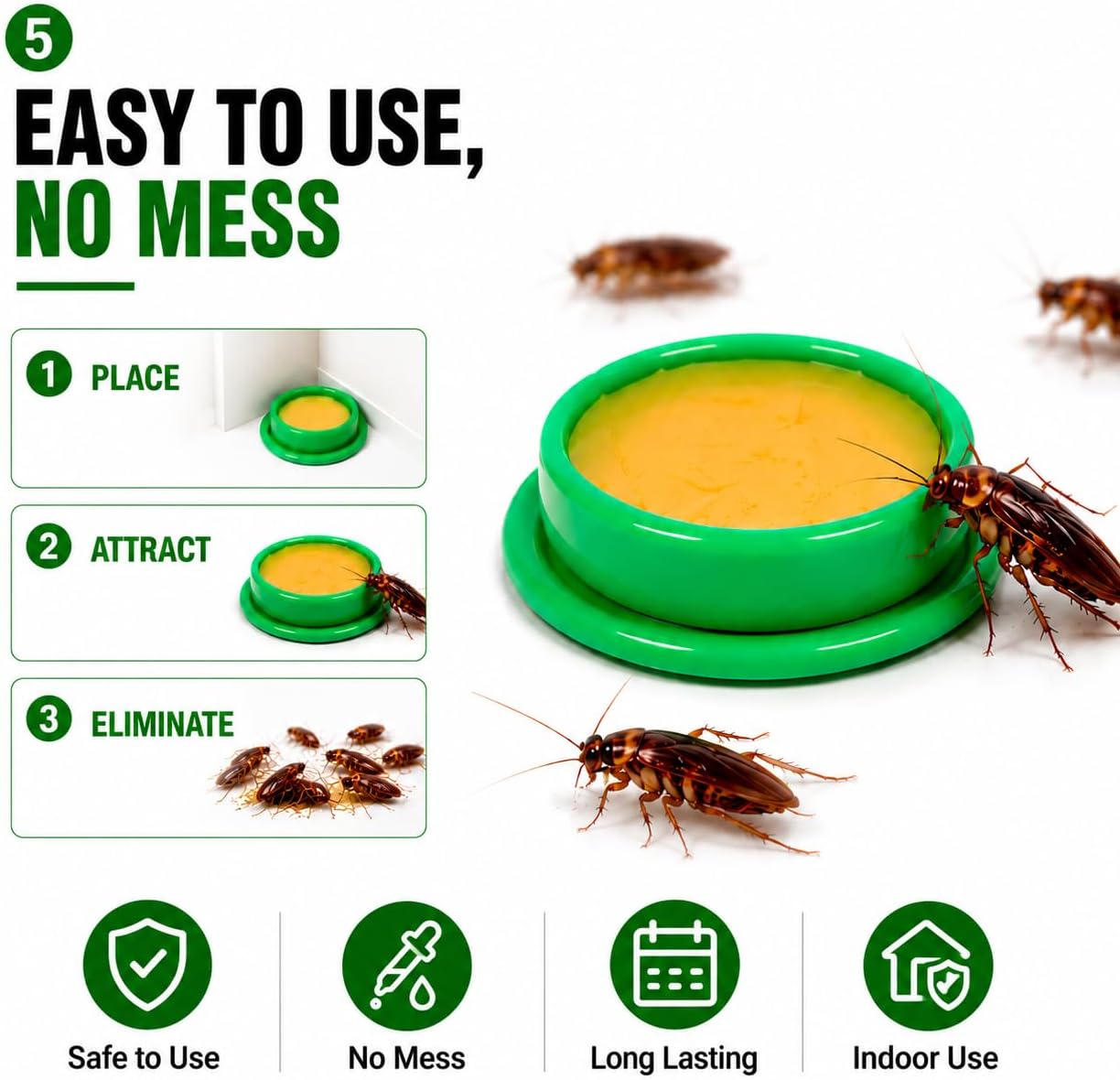 Cockroach Gel Bait Traps 32 Pack, Cockroach Repellent Indoor Home, Roach Deterrent, Pet Safe Roach Repeller Outdoor