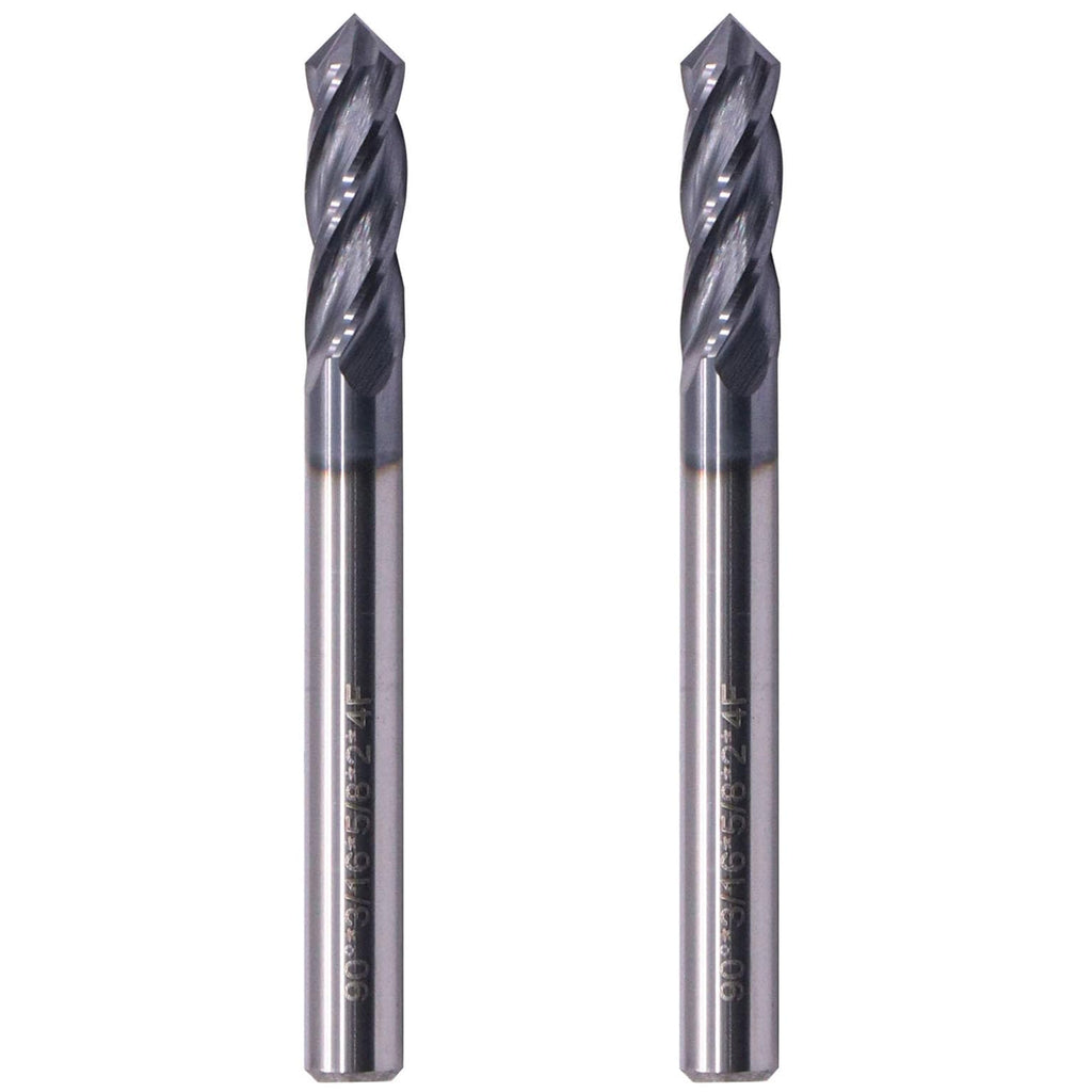 2Pcs 3/16" 4 Flute 90 Degree Solid Carbide Drill Mill - AlTiN Coated