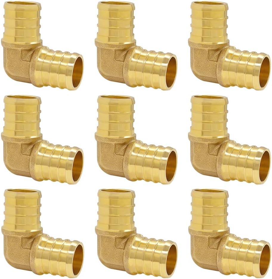 Hooshing 9 Pack 3/4" PEX 90 Degree Elbow, Brass Crimp Fittings