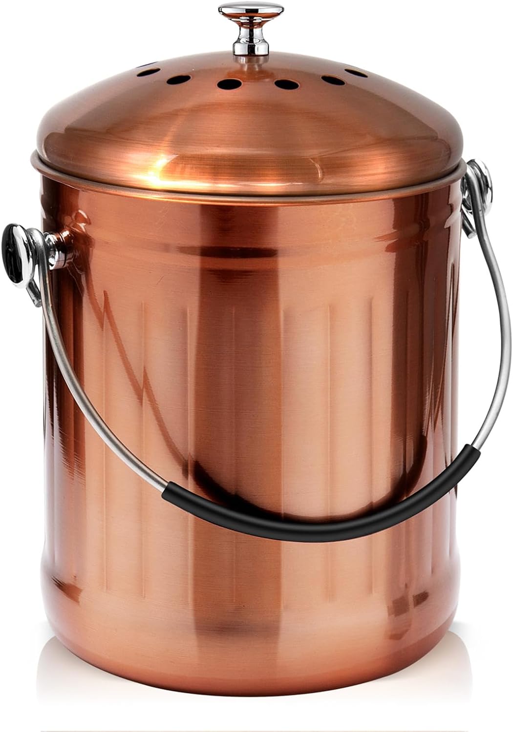 Compost Bin for Kitchen Countertop, 1.3 Gallon Matte Copper Stainless Steel Compost Bucket with Lid, Odorless Food