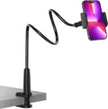 Gooseneck Phone Holder for Bed, Flexible Overhead Cell Phone Mount for Desk, Hands-Free Viewing Clamp Stand