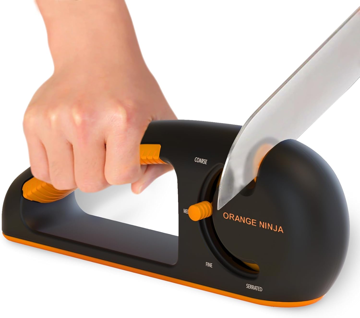 Orange Ninja 4-Stage Knife Sharpener & Serrated Knife Sharpener– Repairs, Sharpens & Polishes Blades with Ergonomic